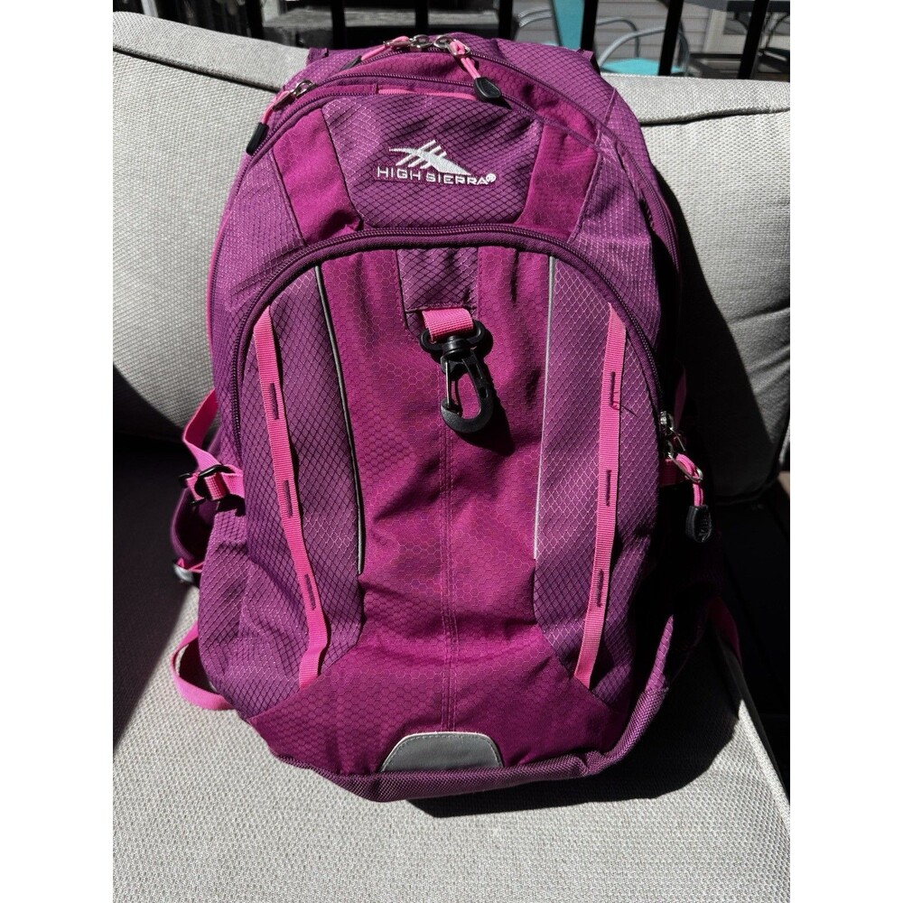HIGH SIERRA Backpack Large Multi-Zip Pockets Laptop Layered Hiking Magenta EUC